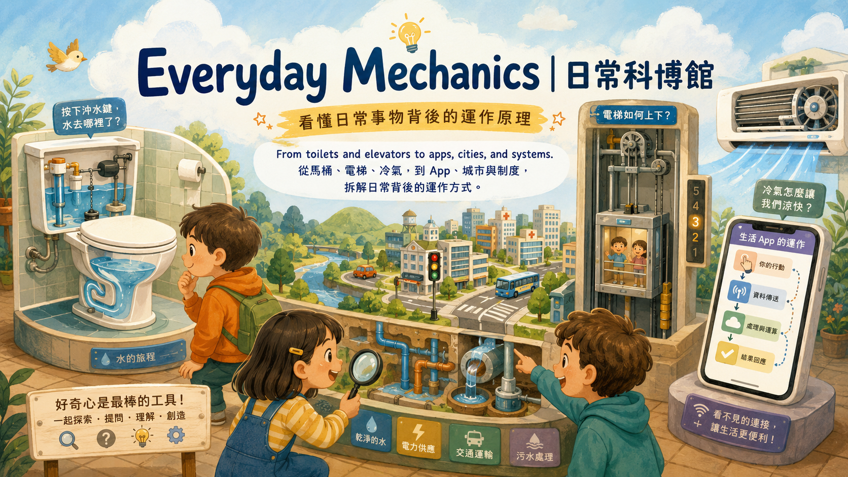 Everyday Mechanics｜日常科博館：看懂日常事物背後的運作原理，從馬桶、電梯、冷氣，到 App、城市與制度。